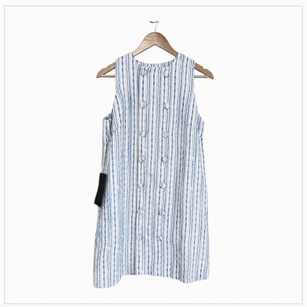 NWT Pomander Place Bianca Tweed Shift Dress Blue Cream Size S Tuckernuck - Picture 5 of 12